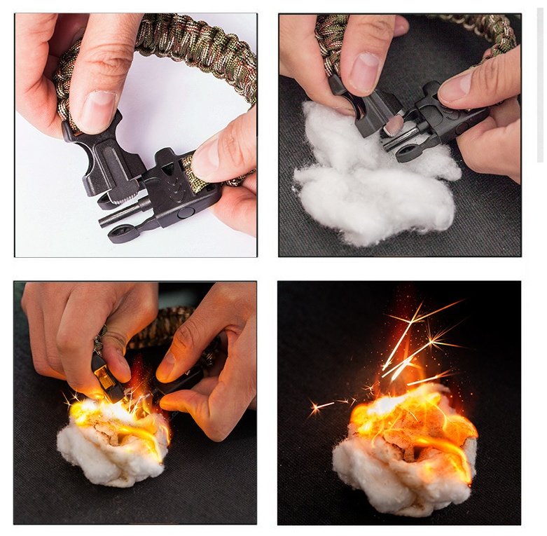 Multifunctional Flintstone Compass Umbrella Cord Bracelet - Image 5