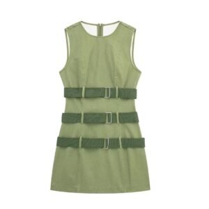 Women’s Overalls Army Green Sleeveless Vest Hot Girl Dress