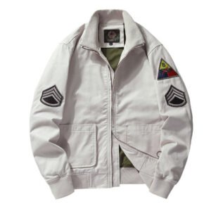 Retro Work Jacket MA1 Air Force Bomber Jacket Military Baseball Uniform – White, 3XL