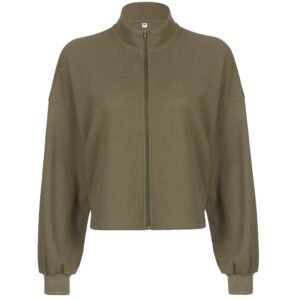 Women’s Army Green Cropped Waffle Sweatshirt – Army Green, M