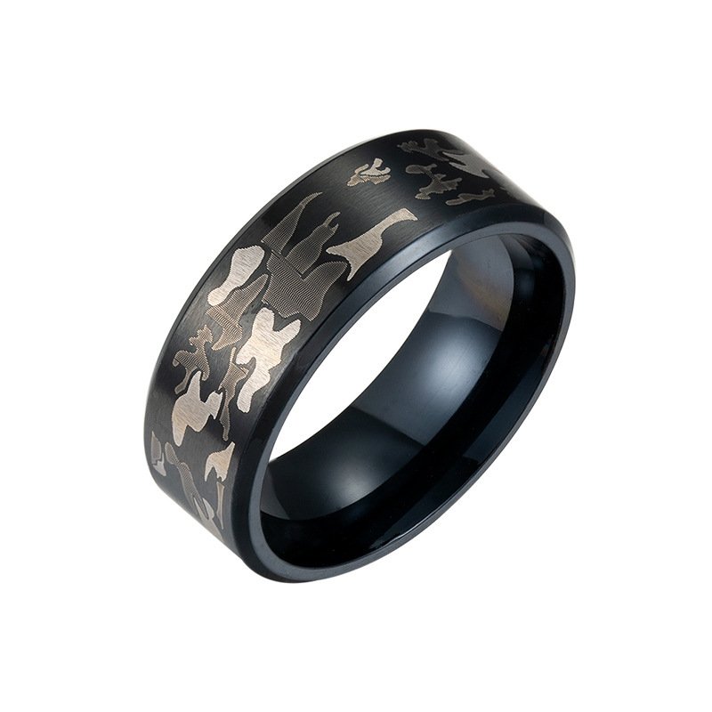 Camouflage Tri-color Ring Military Fan Titanium Steel Jewelry - Image 5