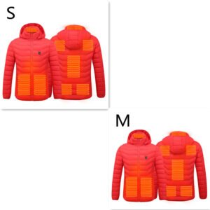 New Heated Jacket Coat USB Electric Jacket Cotton Coat Heater Thermal Clothing Heating Vest Men’s Clothes Winter – Red Zone8 2PC, Set1