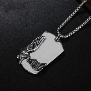 European And American Personality Punk Retro Eagle Military Brand Men’s Titanium Steel Necklace Tag