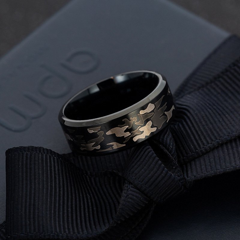 Camouflage Tri-color Ring Military Fan Titanium Steel Jewelry - Image 3