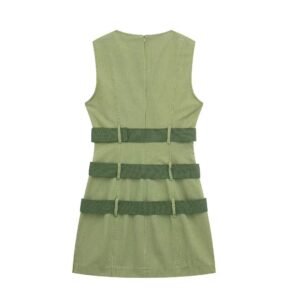 Women’s Overalls Army Green Sleeveless Vest Hot Girl Dress