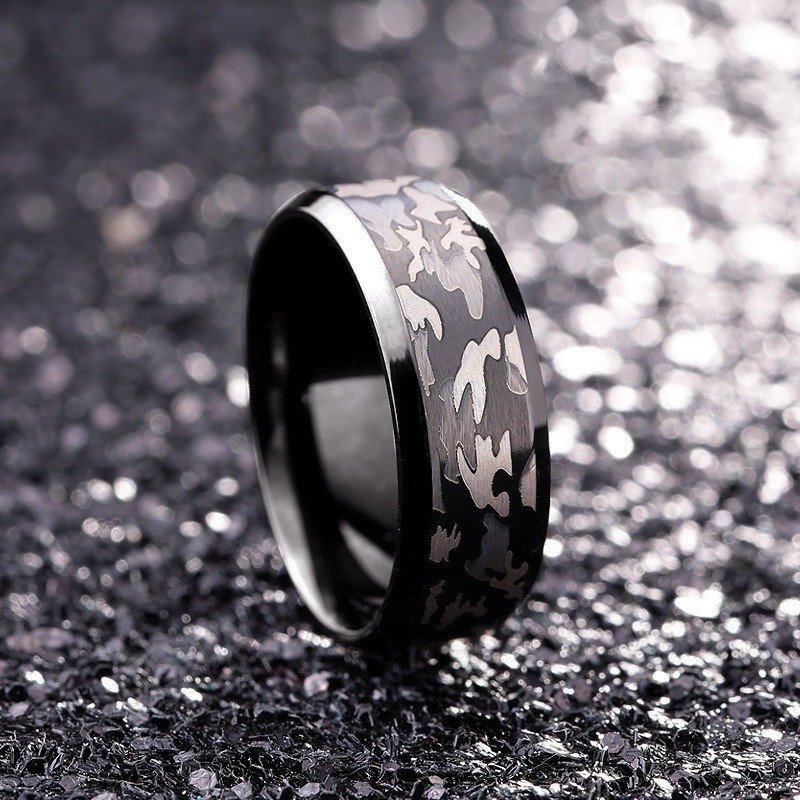 Camouflage Tri-color Ring Military Fan Titanium Steel Jewelry - Image 4