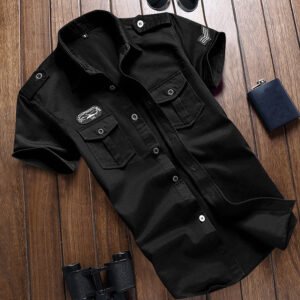 Summer Short Sleeve Shirt Military Green Work Clothes Casual Shirt – P, M
