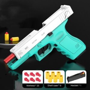 Alloy Mechanical Throwing Shell Lattice Soft Bullet Gun Automatic Continuous Hair – Blue And White