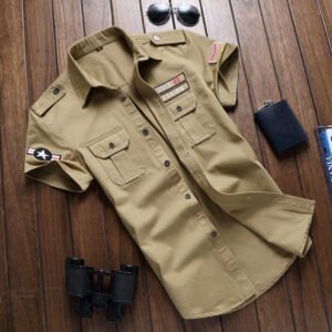 Summer Short Sleeve Shirt Military Green Work Clothes Casual Shirt – Q, 2XL