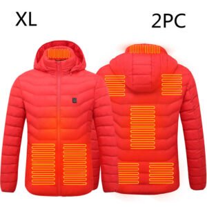 New Heated Jacket Coat USB Electric Jacket Cotton Coat Heater Thermal Clothing Heating Vest Men’s Clothes Winter – Red Zone8 2PC, XL