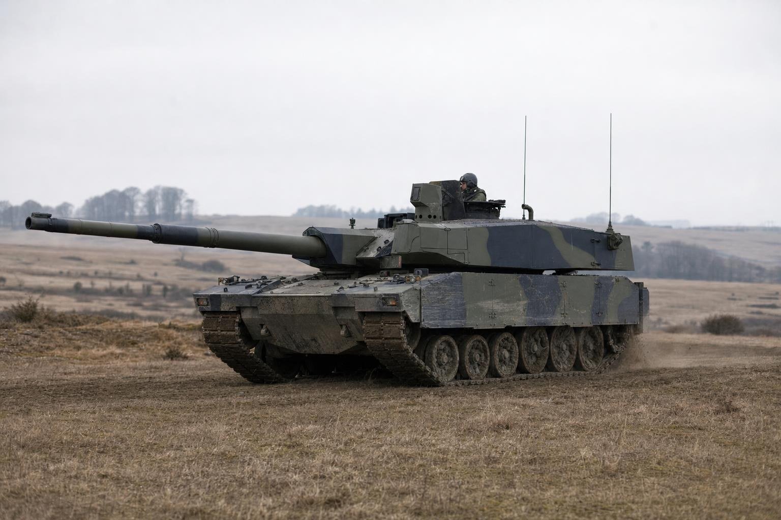 A British Challenger style tank on Salisbury Plain