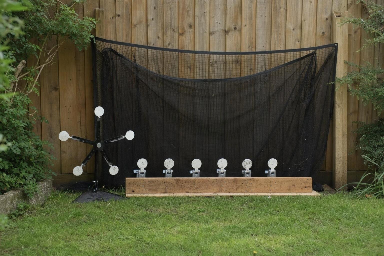 Reactive spinning and knock-down targets set up in a back garden